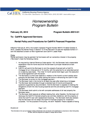 California Housing Finance Agency Rental Consent Agreement