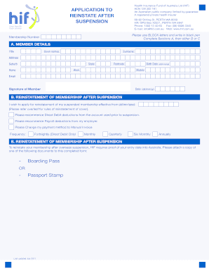 Health Insurance Fund Reinstatement Form