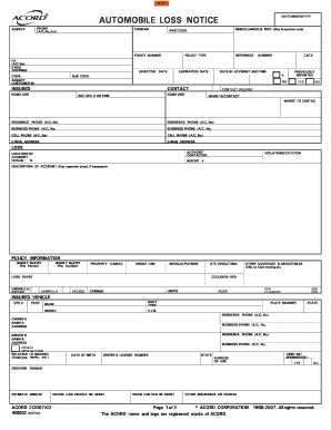 Automobile Loss Notice Form