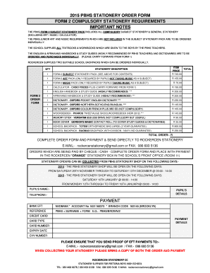 2015 PBHS STATIONERY ORDER FORM FORM 2 COMPULSORY...