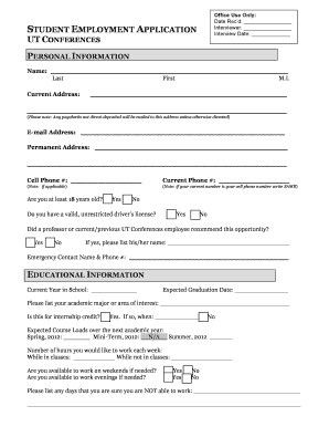Student Employment Application