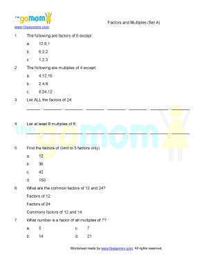 Factors and Multiples Worksheet
