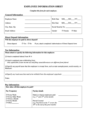 Employee Information Sheet