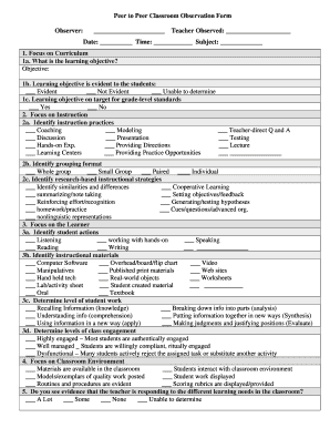 Peer to Peer Classroom Observation Form