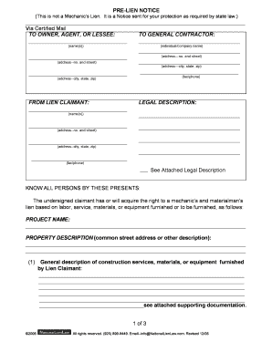 Pre-Lien Notice Form