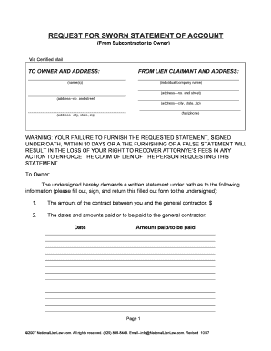 Request for Sworn Statement of Account