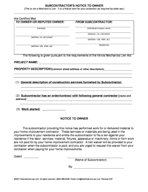 Subcontractor Notice to Owner