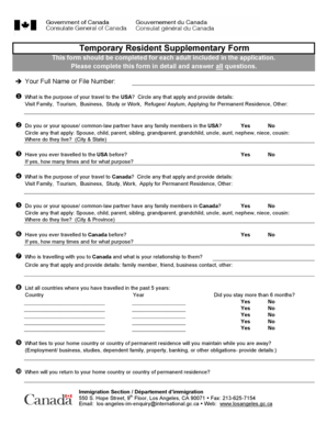 Temporary Resident Supplementary Form