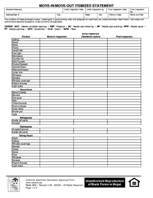 California Move-In/Move-Out Inspection Form