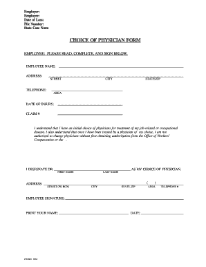 Workers' Compensation Choice of Physician Form