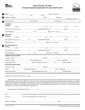 Application to Rent Form