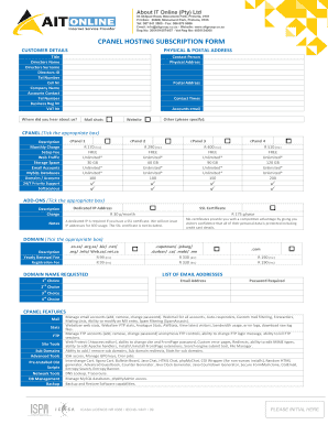 CPanel Hosting Subscription Form
