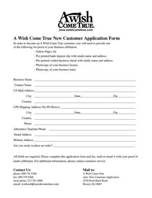 A Wish Come True New Customer Application Form