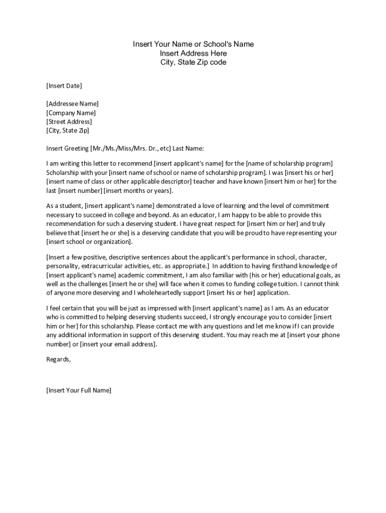 Letter For Scholarship Fill Online, Printable