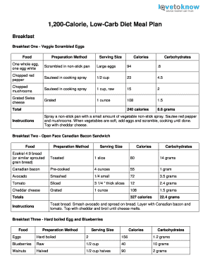 low carb diet meal plan pdf