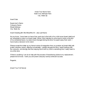 Resignation Letter Template After Maternity Leave