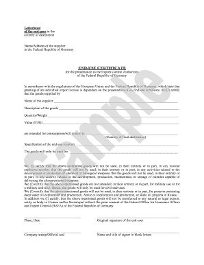 End-Use Certificate for German Export Control