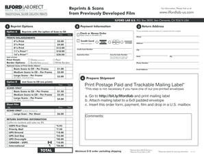 Ilford Lab US Reprint and Scan Order Form