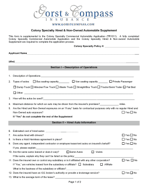 Colony Specialty Hired & Non-Owned Automobile Supplement