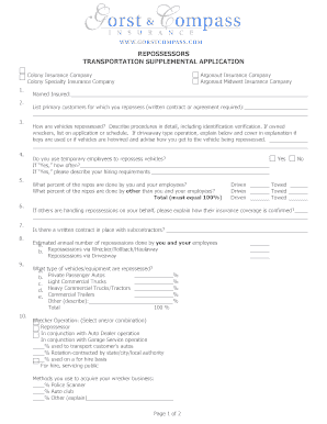 Repossessors Transportation Supplemental Application