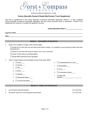 Colony Specialty Dump & Ready-Mix/Cement Truck Supplement