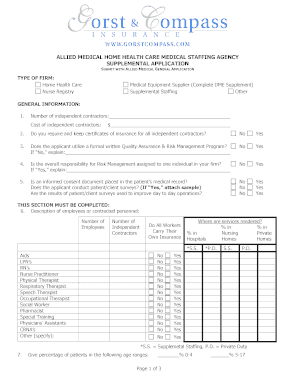Allied Medical Home Health Care Supplemental Application