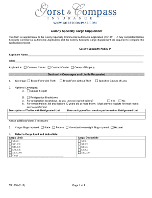 Colony Specialty Cargo Supplement