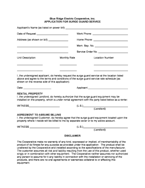 Blue Ridge Electric Cooperative Surge Guard Service Application