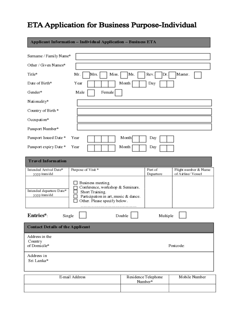 Fillable Online Sri Lankan Business Visa Application Form pdf Fax Email Print PdfFiller