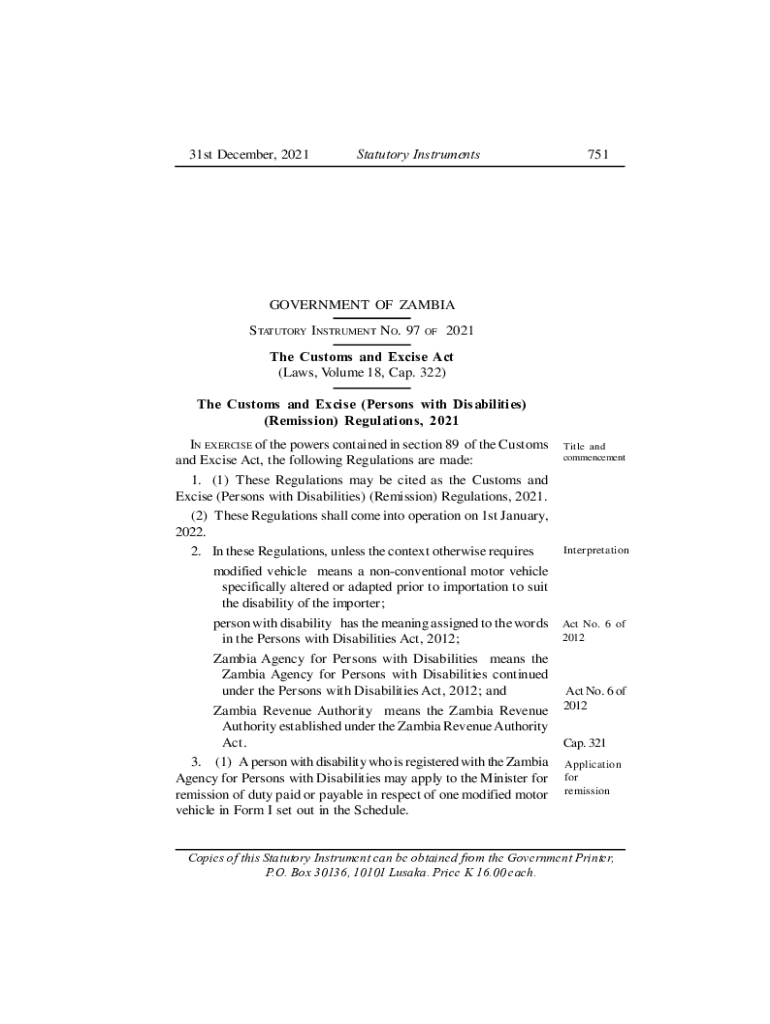 Fillable Online Statutory Instruments Zambia Revenue Authority Fax
