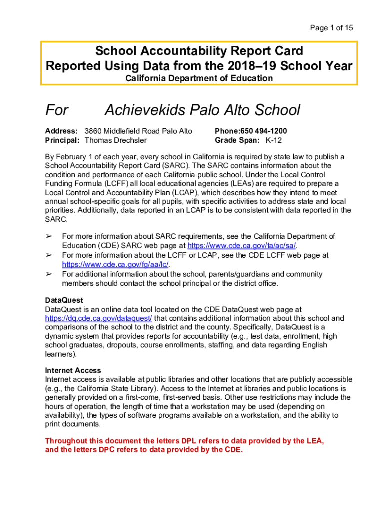 Fillable Online 201819 SARC Template School Accountability Report