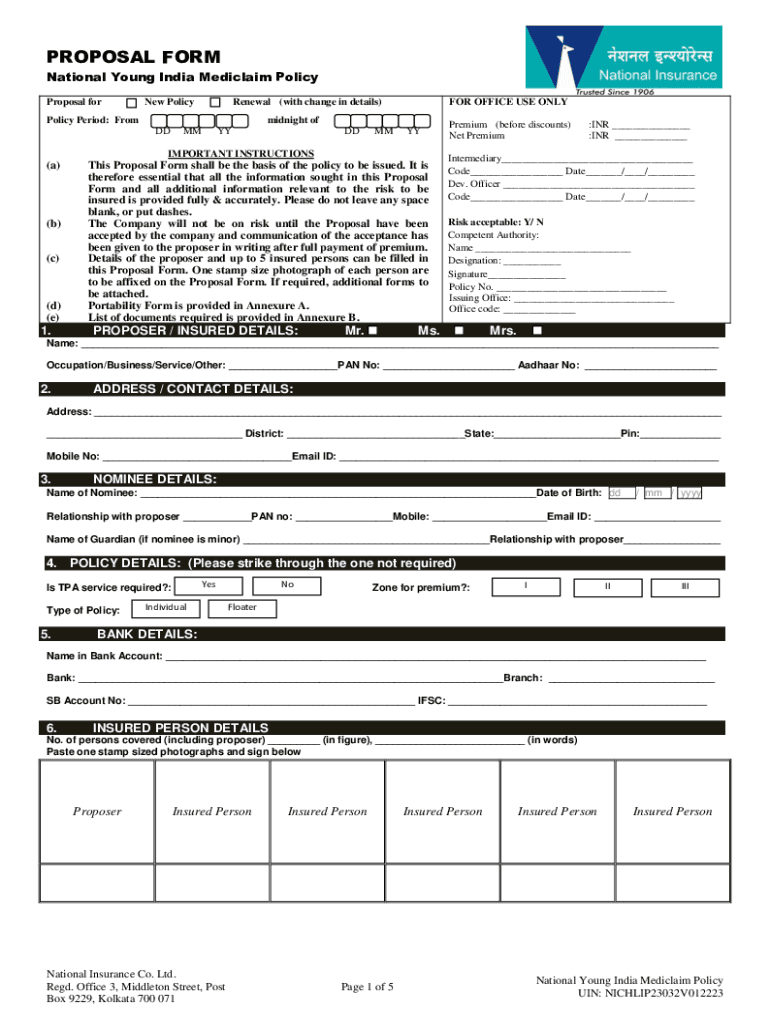 Fillable Online PROPOSAL FORM OF NEW INDIA TOP UP MEDICLAIM Fax