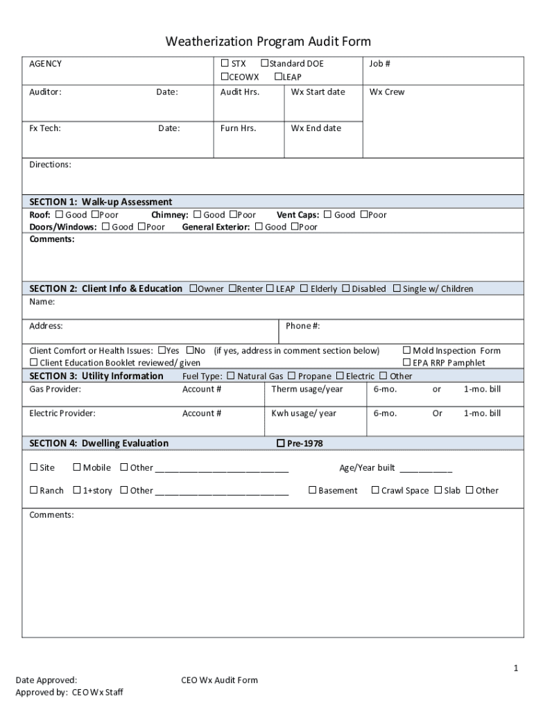 Fillable Online Weatherization Program Audit FormNASCSP Fax Email Print ...