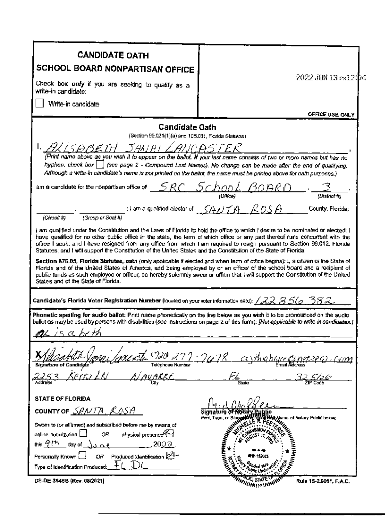 Fillable Online Lee County School Board Candidate Packet And Forms Fax