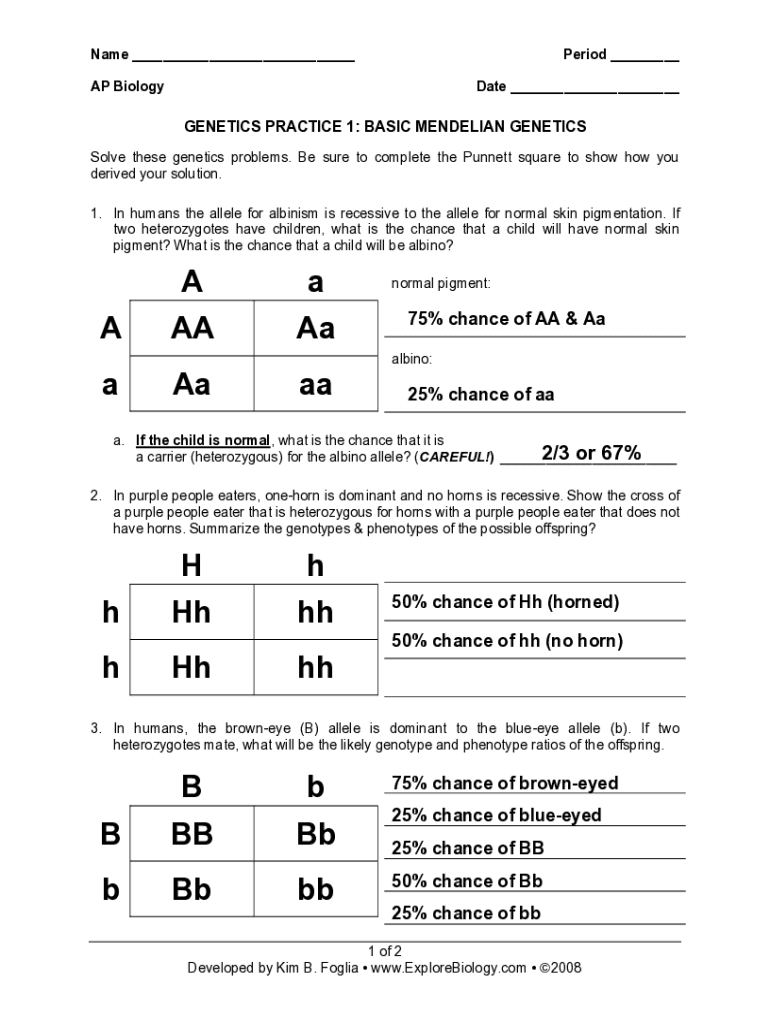 Fillable Online practice problems biology corner answer key