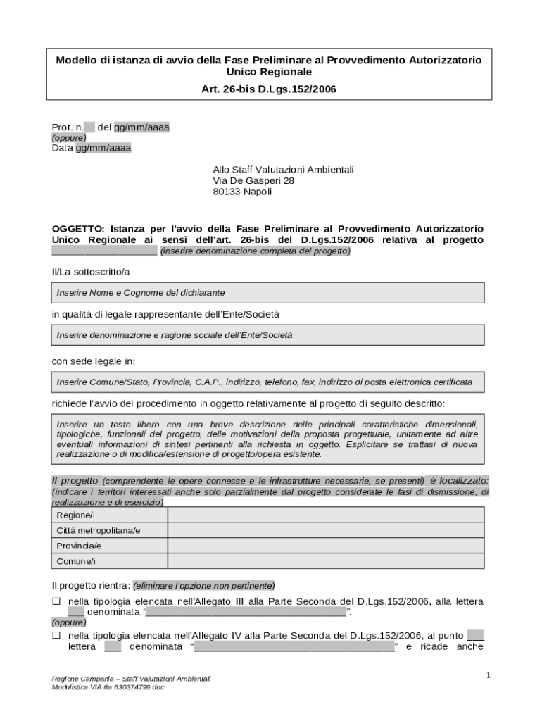 Fase preliminare al PAUR di VIA