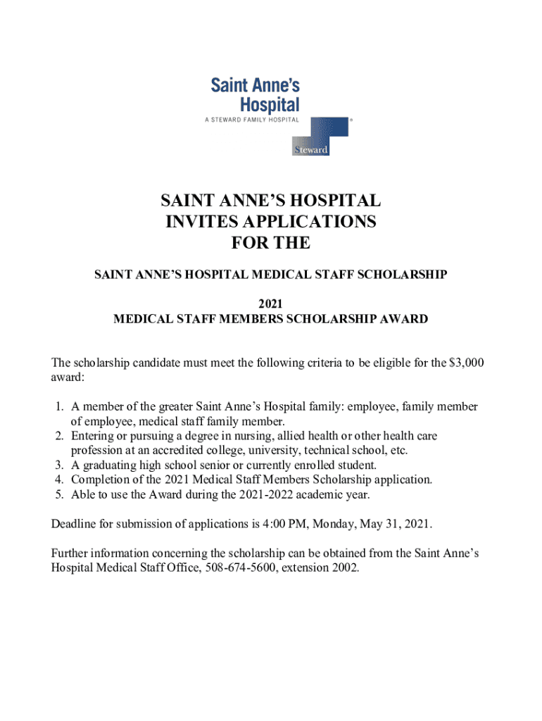 Fillable Online saint anne's hospital invites applications for the Fax Email Print pdfFiller