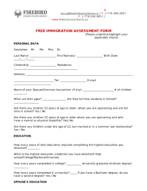 Free General Canadian Immigration Assessment Form