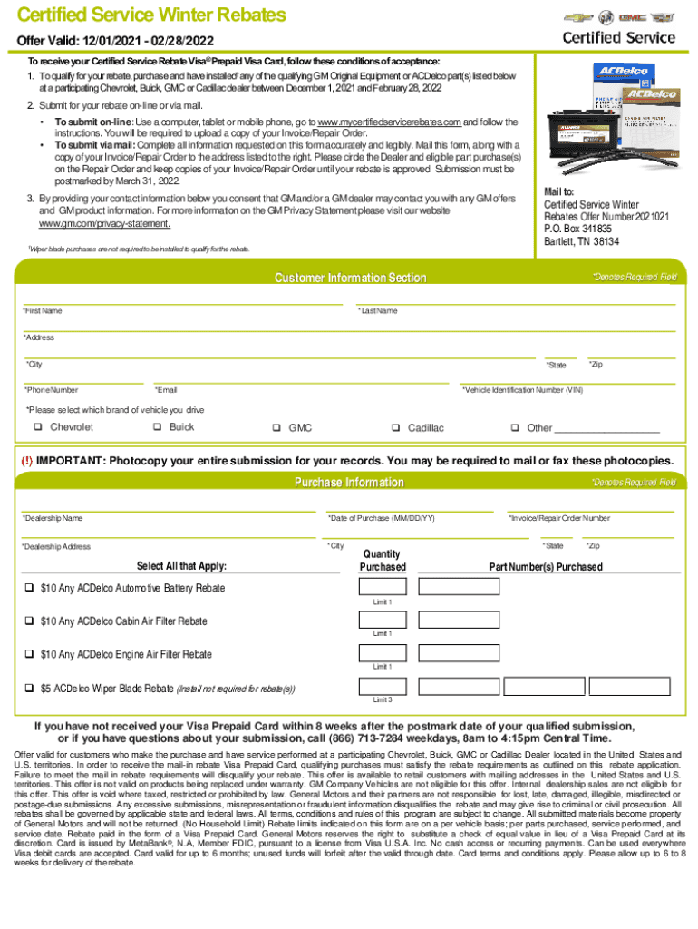 Fillable Online Service Offers and Rebates Near YouCadillac Certified