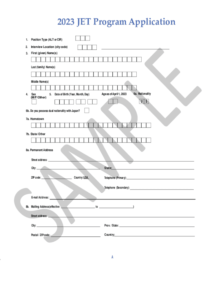 Fillable Online 2023 JET Program Application Fax Email Print pdfFiller