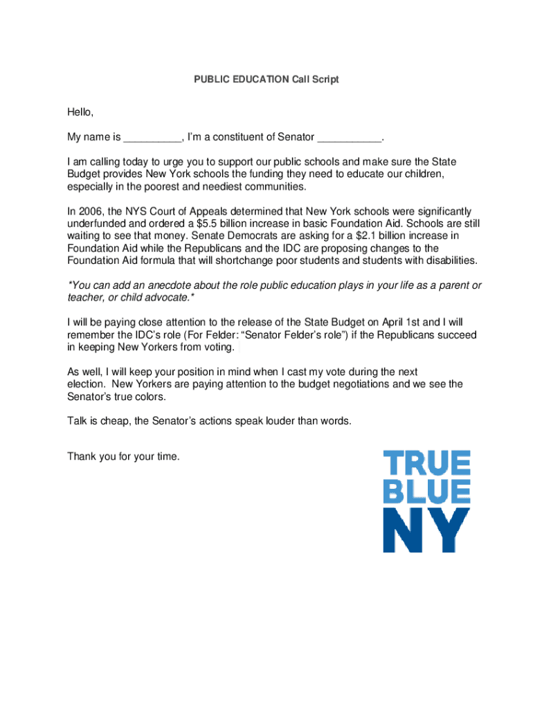 Fillable Online Sample Phone Scripts for Calling Your Legislators
