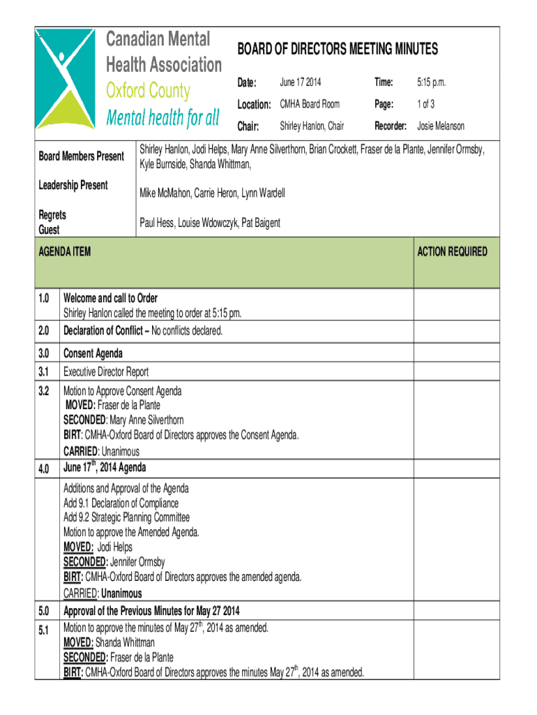 Fillable Online cmhaoxford on Shirley Hanlon, Chair Fax Email Print