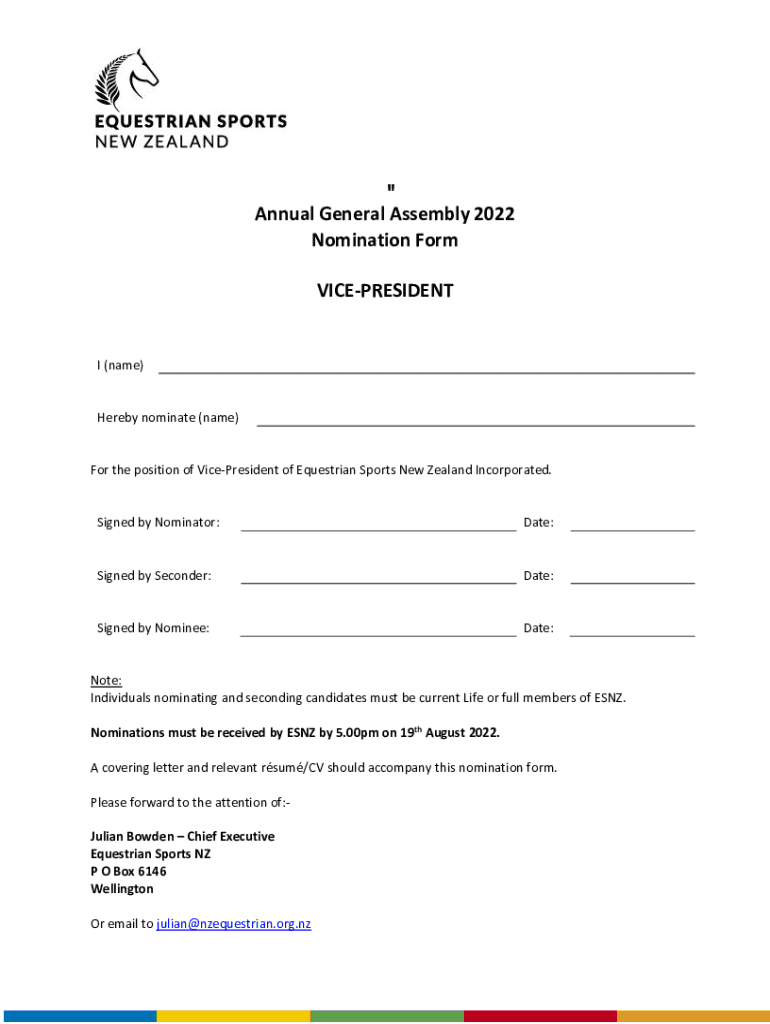 Fillable Online Endorsement of Nomination Form 2 Central Forms
