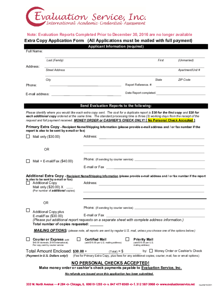 Fillable Online Extra Copy Application Form (All Applications must be ...