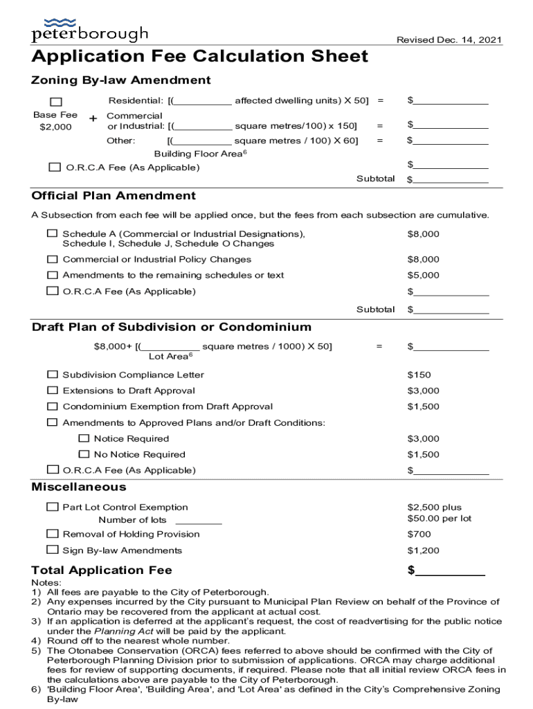 Fillable Online Application Fee Calculation Sheet 2022 Rates