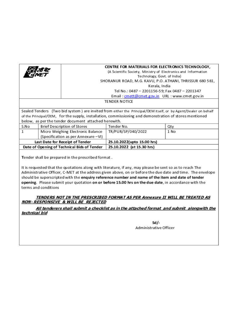 Fillable Online Electronic Balance (Specifications as per Annexure I