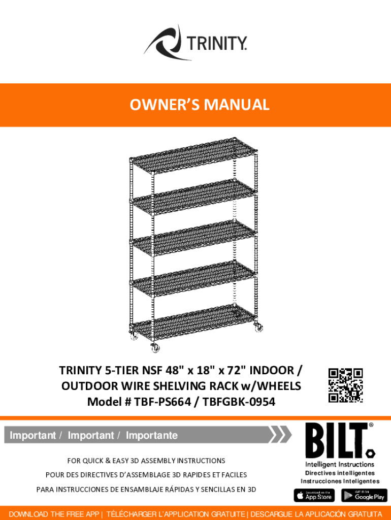 Fillable Online TRINITY 5Tier Outdoor Wire Shelving Rack with Wheels, 48 Fax Email Print