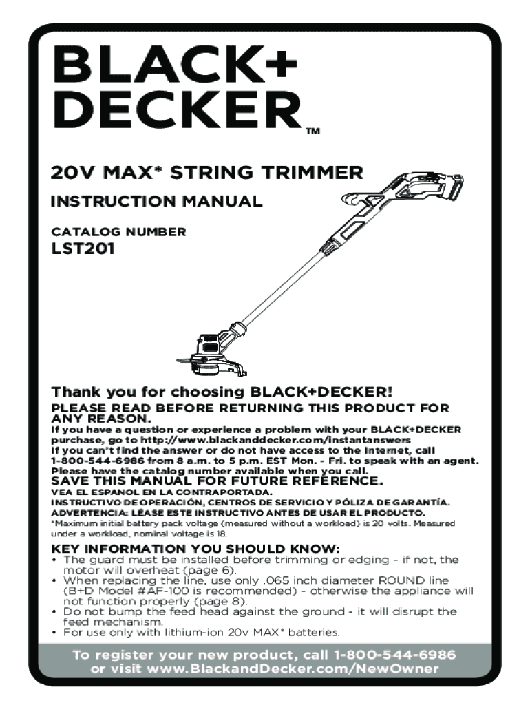 Fillable Online Black & Decker LST201 Lawn Mower User Manual Fax Email