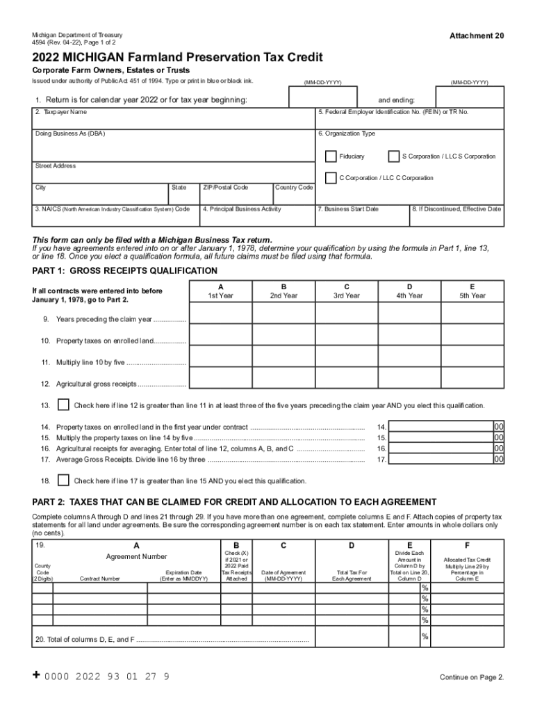2022 Michigan Farmland Preservation Tax Credit Claim MI Fill out
