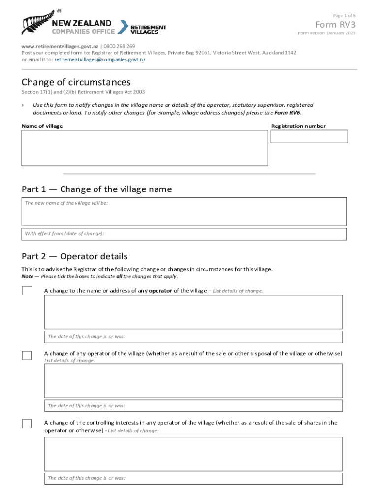 Fillable Online Form RV3 Change of Circumstances. Form RV3 Change of Circumstances Fax Email